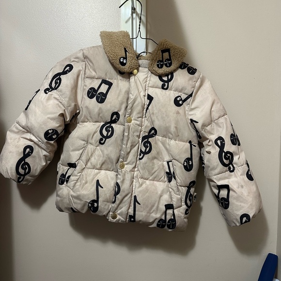Mini Rodini Other - Mini Rodini Cream and Black Musical Notes Puffer Jacket 104/110 (4/5)